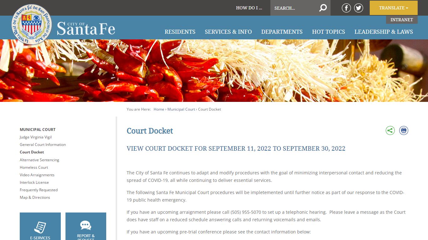 Weekly Court Docket | City of Santa Fe, New Mexico
