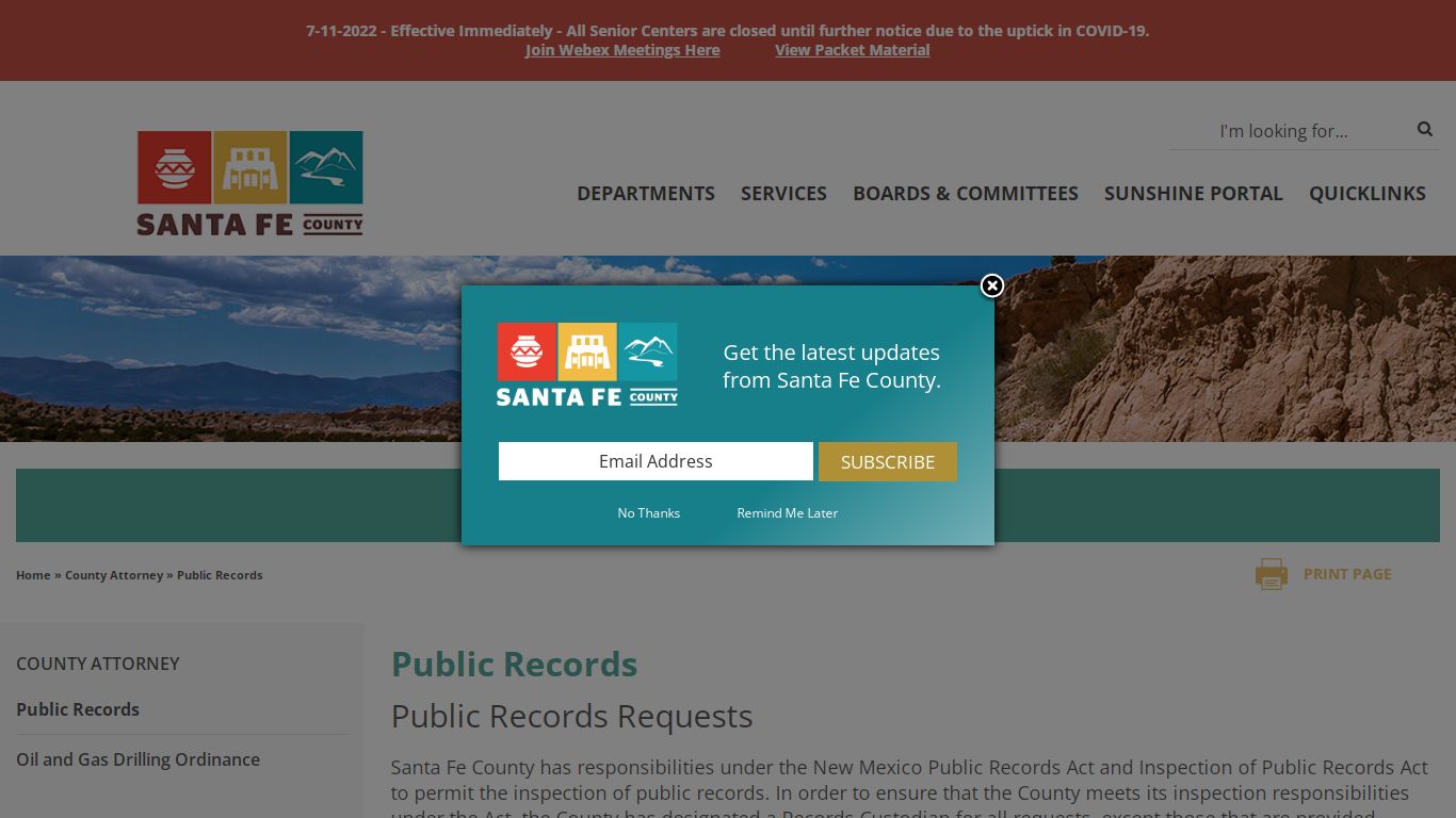 Santa Fe County : County Attorney : Public Records